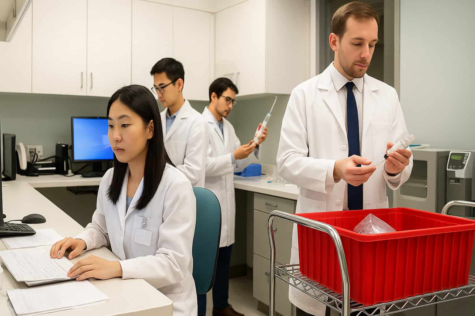 Healthcare professional interacting with advanced medical technology